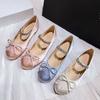 Elastic Rhinestone Band Mary Janes Woman Bowtie Silk Ballets Shoes Ladies Round Toe Flats Female Loafers Wedding Brides Shoes