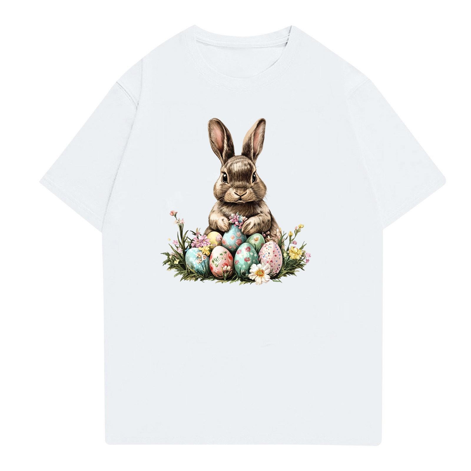 

Пасха - мужская повседневная мешковатая футболка с принтом кролика, круглый вырез, пуловер, топ с короткими рукавами XL белый