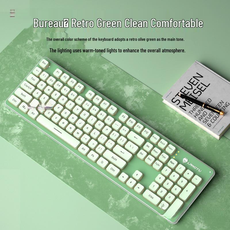 Ultra-Quiet Illuminated Mechanical Feel Wired Keyboard & Wireless Mouse Set for Office & Tablet Use