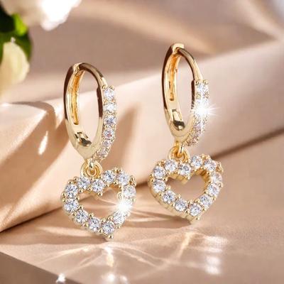 1PC Fashionable Full Diamond Heart Ear Buckle Simple Temperament Earrings Women's Light Luxury Earrings Cross-border New Spot Wholesale