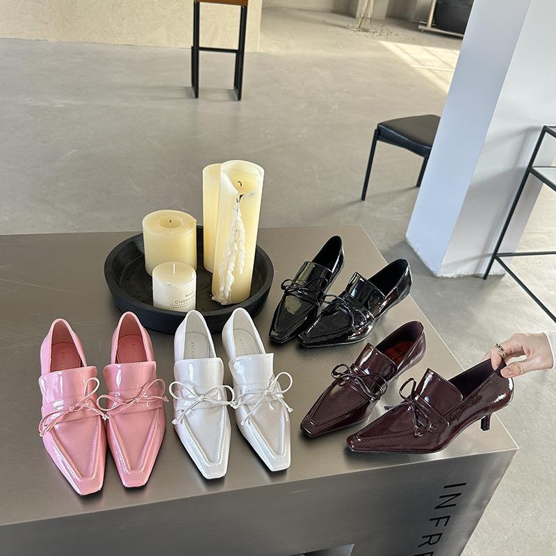 

Импортная коровья кожа бант квадратный носок каблук-рюмочка туфли-лодочки полушлепанцы женские 40 розовый