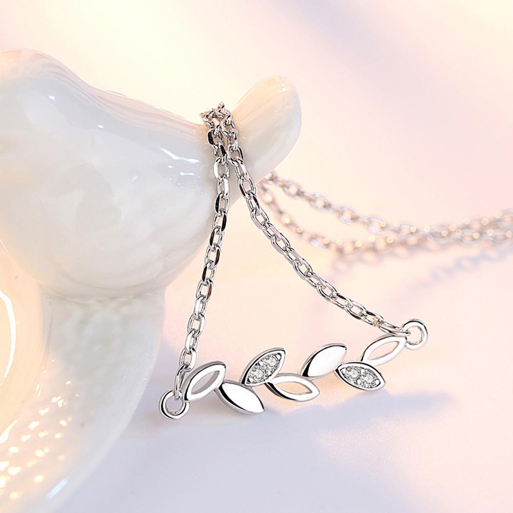 Pastoral Simple Fashion Horse Eye Olive Branch Leaf Shape Personalized Silver Plated Necklace, Female