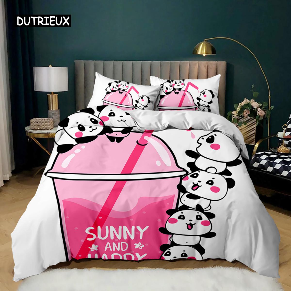 

Пододеяльник с изображением панды, милый комплект постельного белья с изображением животных для детей, мальчиков и девочек, мультяшная гигантская панда, полиэстеровый чехол для одеяла с изображением медведя и дикой природы EU single(135x200cm)