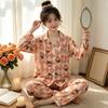 Japanese cute cartoon pajamas women's spring and autumn imitation cotton long-sleeved soft girl casual loungewear suit can be worn outside