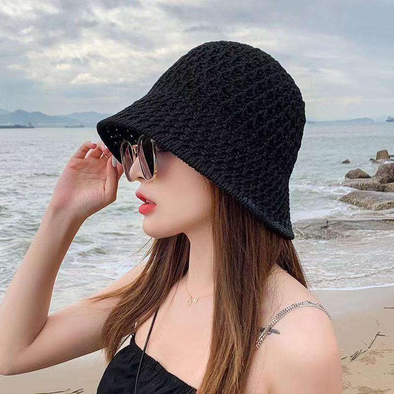 Spring and summer knitted hollow breathable bucket fisherman hat children versatile fashion show face small sunshade basin hat tide