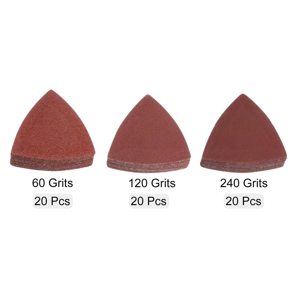 Uxcell Triangular Hook and Ring and 240 Aluminum Oxide Sanding Mouse Detail Sander Sheet 20 Grits Per Pack of 60 Sandpaper, 60, 120, Grits, 3-1/8"