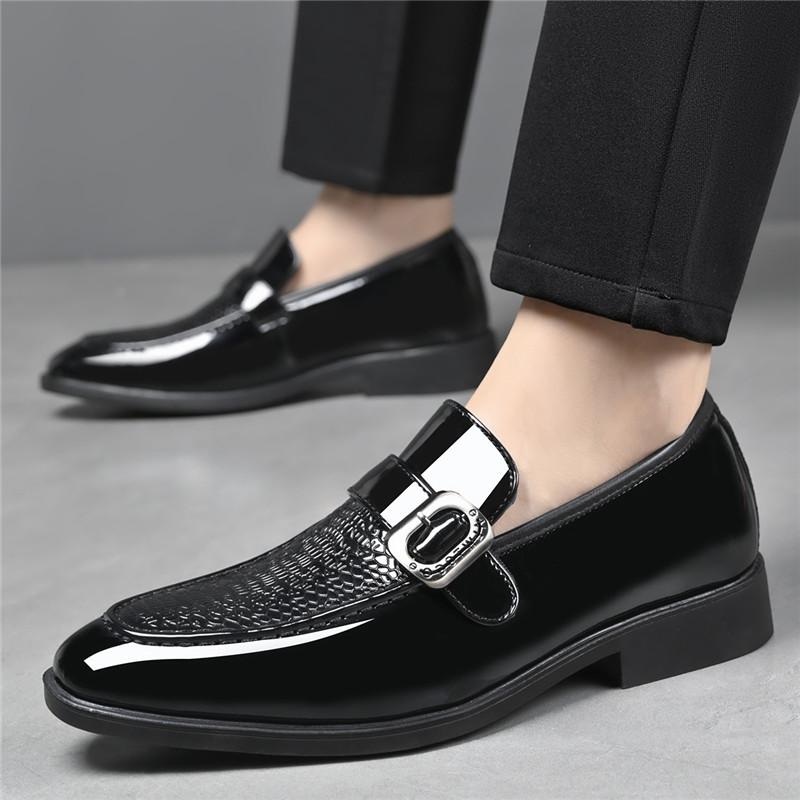 New Black Brown Monk Strap Loafter Men's Glossy Patent Leather Casual Shoes Designer Formal Wedding Dress Homecoming Footwear
