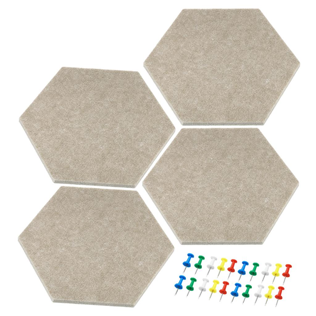 4Pcs Hexagon Felt Pin Board Self-adhesive Memo Board Notice Board Wall Decorative Tiles Wall Bulletin Pin Board with Push Pins