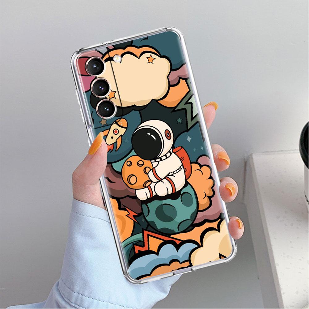 Astronaut Universe Clear Case For Samsung Galaxy S22 S20 FE S21 S10 S9 Plus Note 20 Ultra 10 Lite Transparent Phone Shell