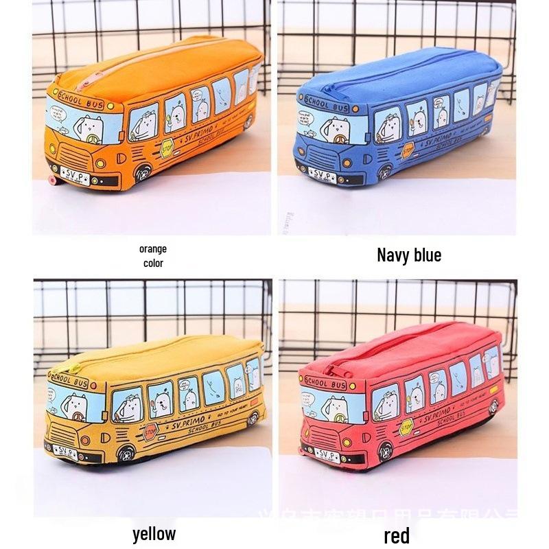 Creative Cartoon Bus Pencil Case - Large Capacity, Cute Korean Style темно-синий