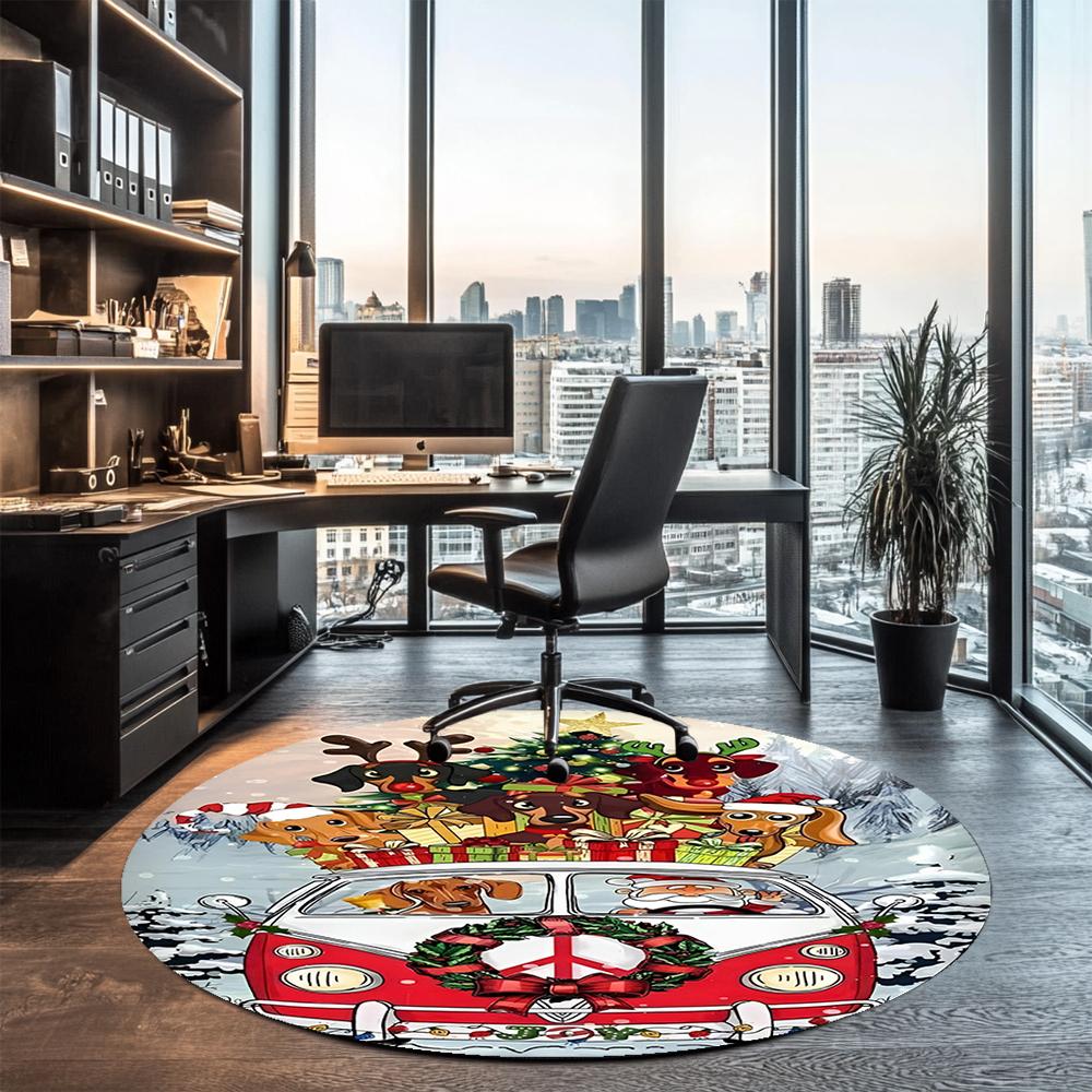 Christmas Dog Printed Round Rug Carpet Chair Rug Area Rug Entryway Doormats,for Office Chair Living Room Bedroom Kitchen Room.