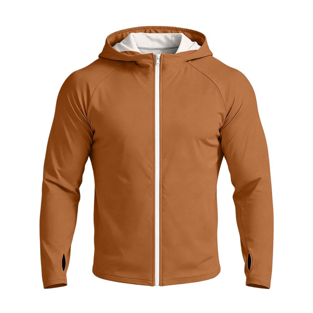 Men's Casual Raglan Sleeve Hooded Long Sleeve Sun Protection Jacket Lightweight Breathable Outdoor Zip Up Top