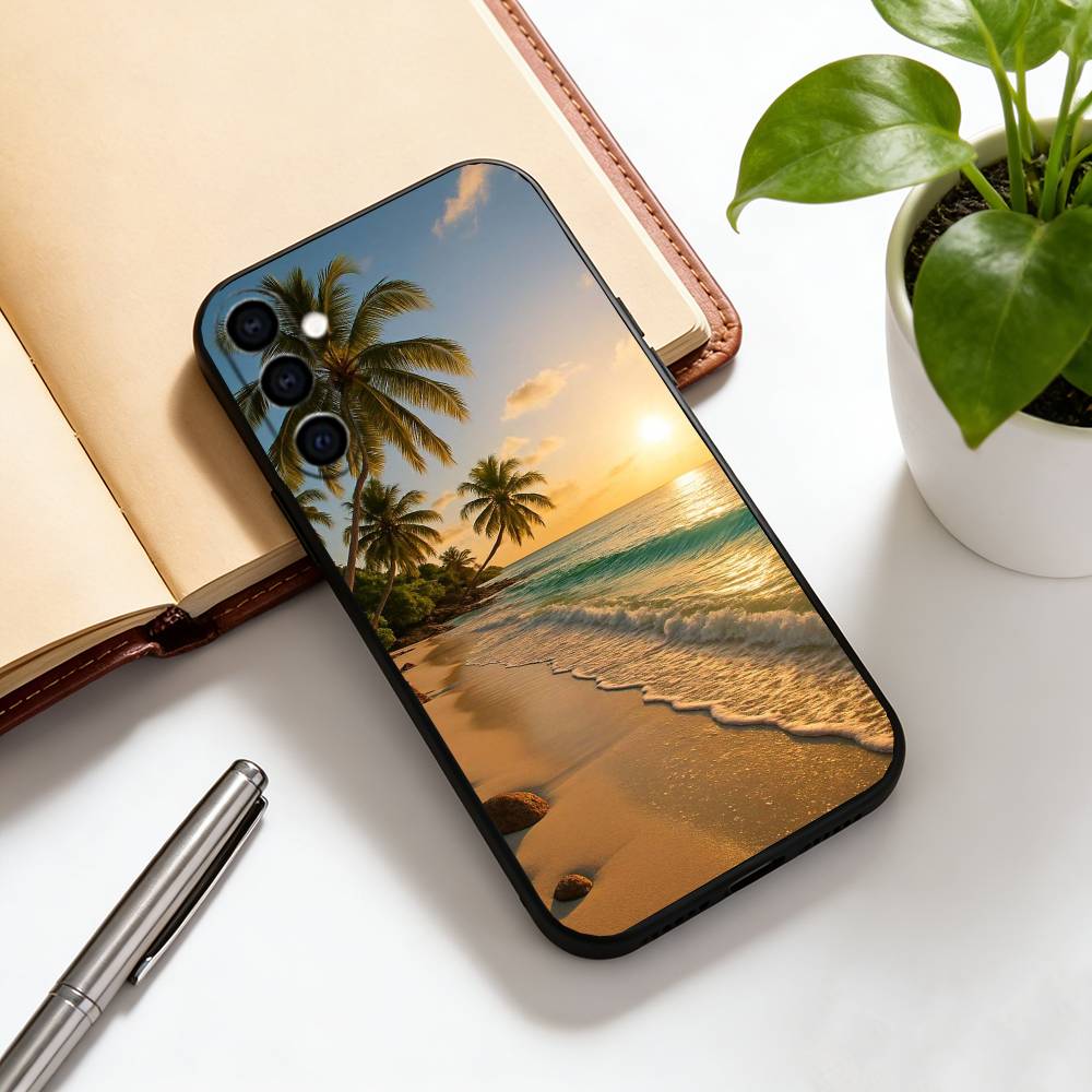 Sea Tropical Palm Trees Beach Phone Case Black Silicone Soft For Samsung Galaxy A73,A72,A71,A70,A53,A52,A51