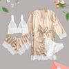 4-Piece Women Sexy Garter Lingerie Set Robes Lace Bodysuit Deep-V Neck Underwear