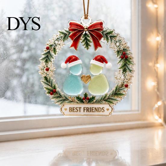 Durable Acrylic Holiday Pendant Best Friends Christmas Wreath Pendant, Hanging Ornament, Party Ornaments Decorative Piece for Decoration Indoor