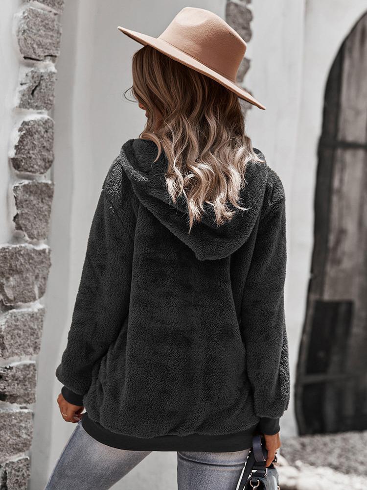 2023 Autumn/Winter Solid Color Plus Velvet Loose Casual Hoodie