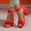 Fashion Summer Fashion Sandals Medium High Heels Outdoor New Women Sandals Elegant Wedding Shoes Bridal Plus Size Buckle Strap Sandals