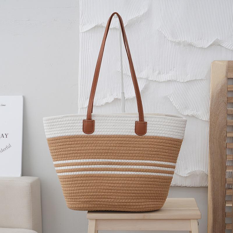 

Woven straw bag women s large-capacity beach vacation shoulder bag cotton rope bucket bag versatile, commuter women 32*13*29