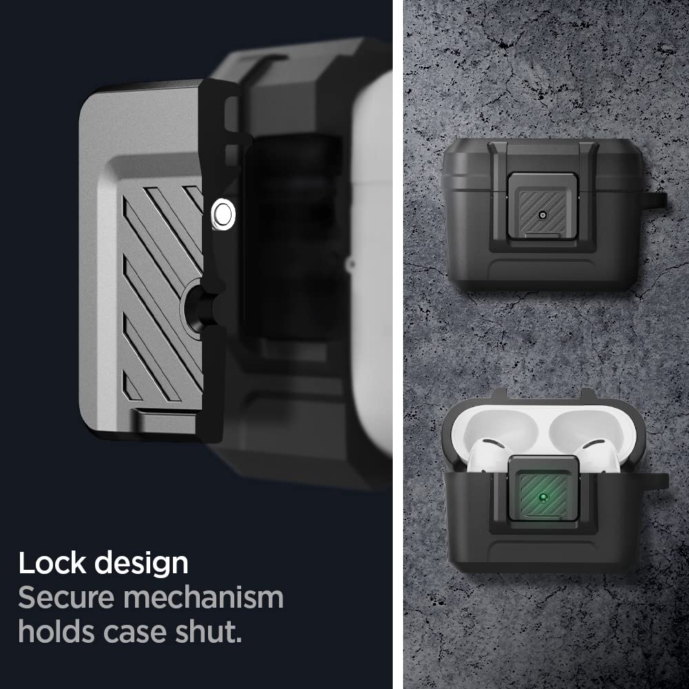 Spigen Airpods Pro Case Lock Function Wireless Charging Lost Prevention with Carabiner Integrated Shockproof Cover Shock Absorption Charging Light