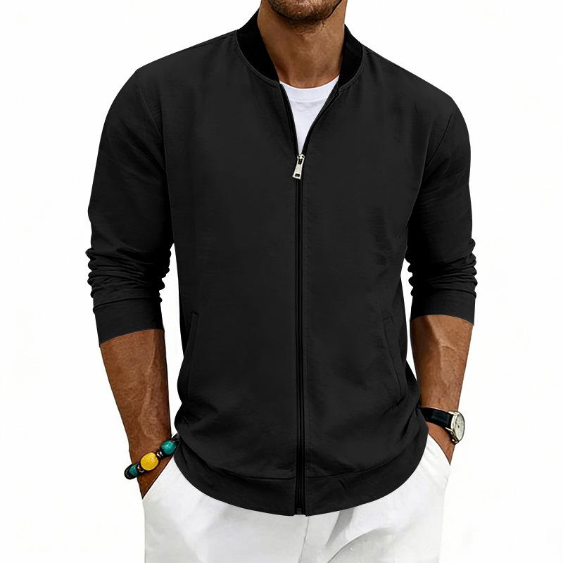 Men's Spring-autumn Lightweight Retro Simple Flight Stand-up Collar Jacket Baseball Shirt Jacket Cardigan