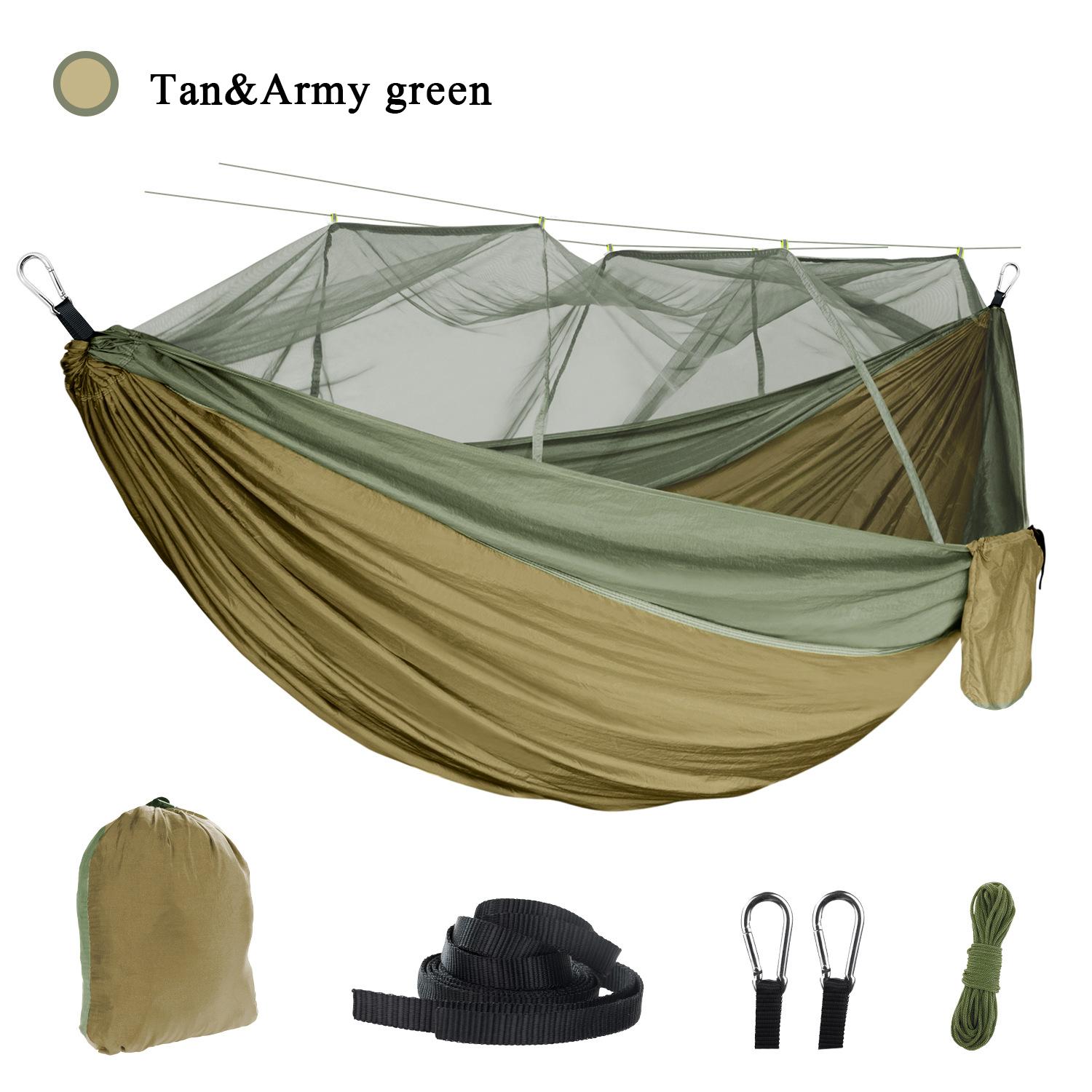 

Гамак с противомоскитной сеткой, уличный противомоскитный гамак для кемпинга с противомоскитной сеткой 210T, парашютная ткань, зашифрованная сетка, нейлоновый гамак 260*140cm армия зеленый