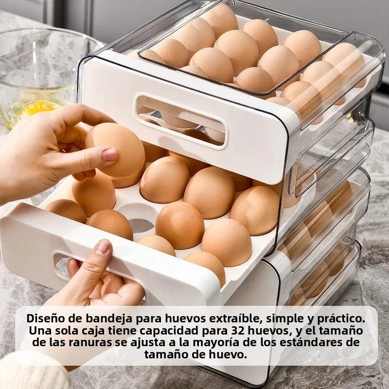 32 Compartment Egg Storage Box Double Drawer Plastic Transparent Egg Rack Refrigerator Crisper Kitchen Organization Egg Carton