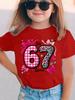 Fashion Girls Short Sleeve TShirt Plaid Leopard Print 67 Tee Top Birthday Gift Cute Bow Heart Six Seven Cartoon Print Top
