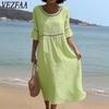 Spring/Summer New Style Elegant Casual Women O Neck Long Sleeve Solid Dress