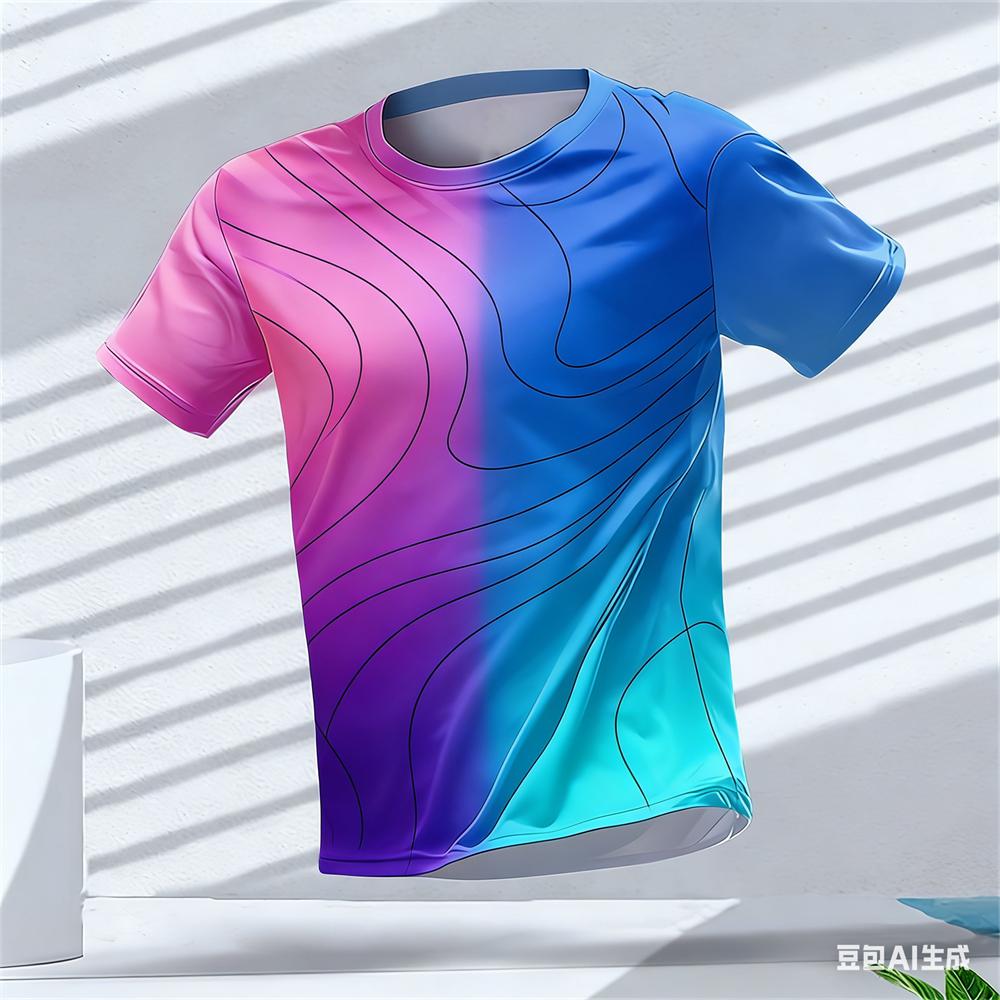 Fashion Stripe 3D Color Blocking Print Men's T Shirt Summer Casual O-neck Loose Tops Outdoor Running Fitness Sports Short Sleeve