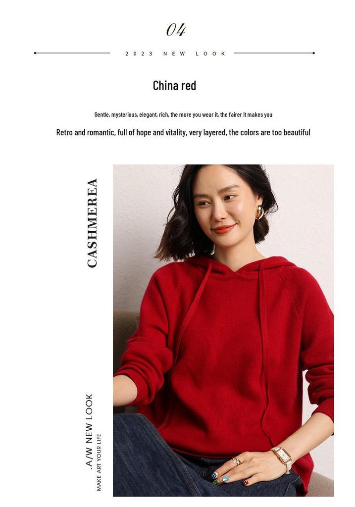 2026 Autumn/Winter Women's Cashmere Hooded Pullover: Thick, Loose, Ribbed Knit Sweater Jumper