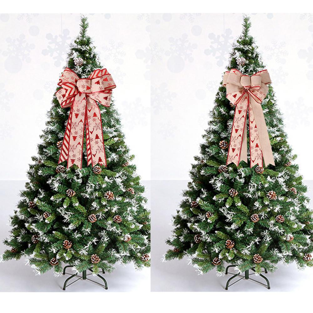 And Stylish Versatile Double Layer Christmas Bow With Maple Leaf And Striped Design Decor For