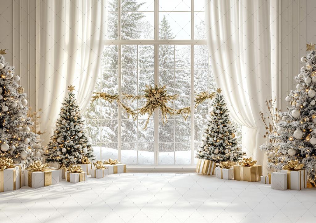 Christmas Home Decoration Background Xmas Tree Toy Gift Winter Window Family Kids Party Christmas Photography Backdrop