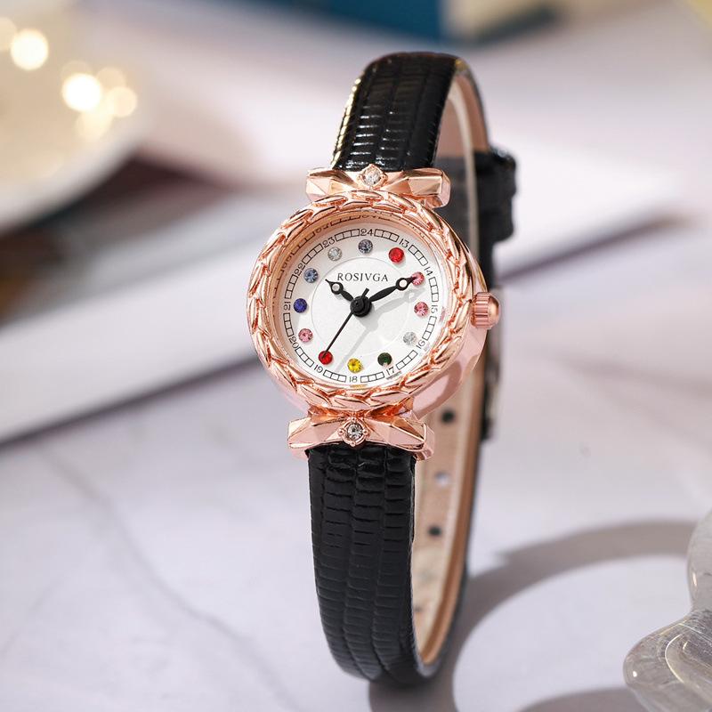Women' Watches Rhinestone Quartz Wristwatch Leather Strap Watch