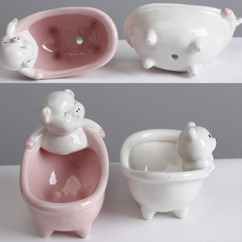 Ceramic Fleshy Plant Pot Pig/Bear Planter Plant Flowerpot Ornament for Fleshy Plant Cactuses Container for Home Balcony