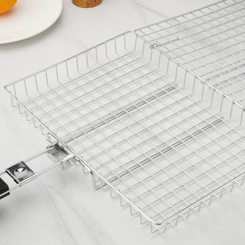 Grill Basket Folding Portable Stainless Steel Bbq Grill Basket With Handle For Fish Vegetables Shrimp Cooking Accessories