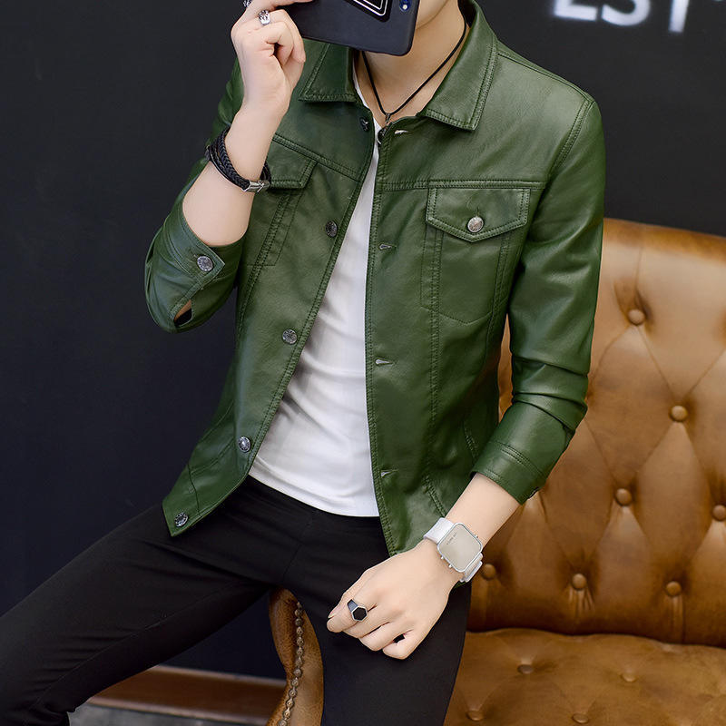Leather Men's Fashionable Spring Autumn Casual Korean Style Slim-fit Fashionable Men's Youth Handsome Lapel PU Leather Jacket