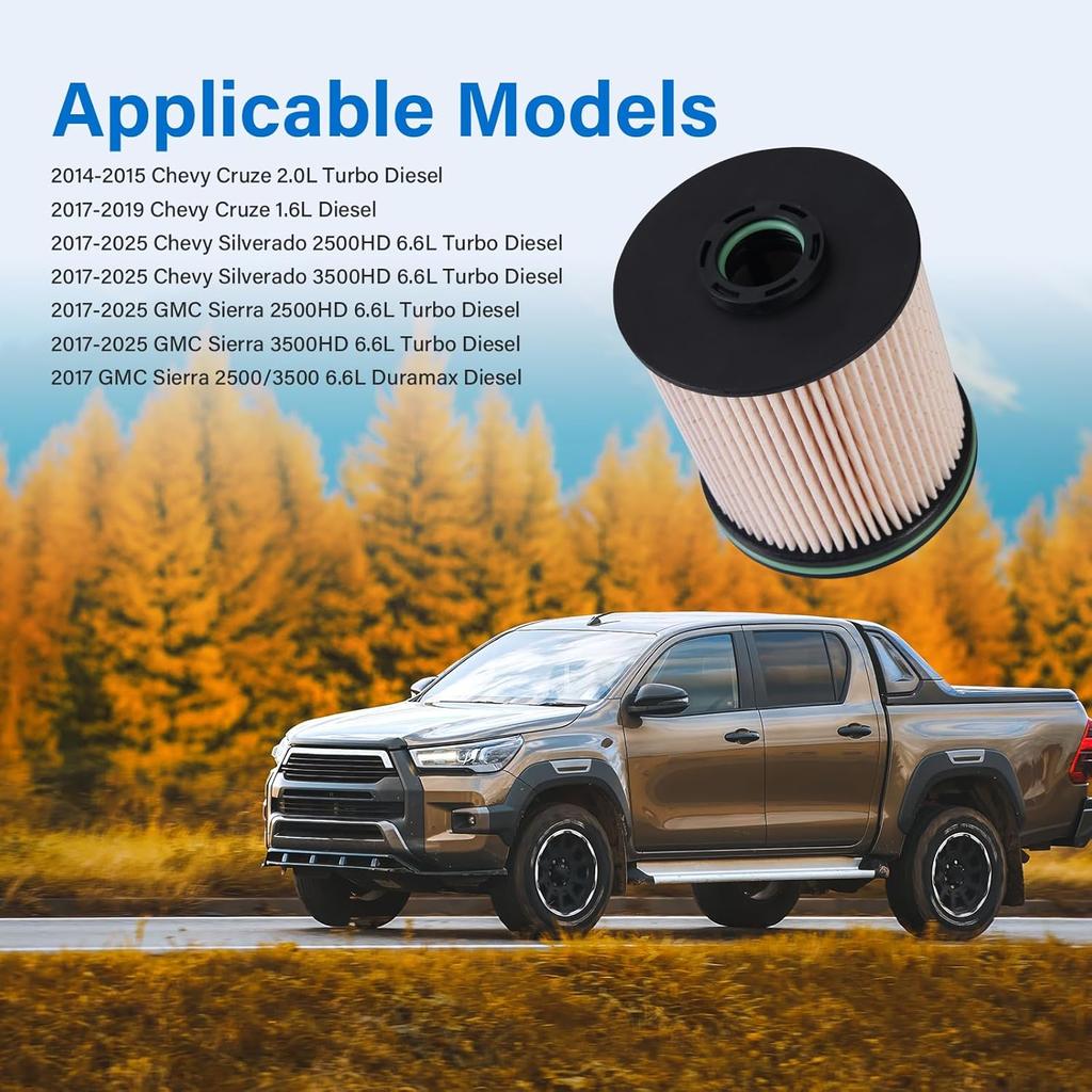 TP1015 Fuel Filter For 3.0L & 6.6L Duramax Diesel, Compatible With 2017-2025 Chevy Silverado 2500HD 3500HD GMC Sierra, 2014- Cruze, Replaces 23304096