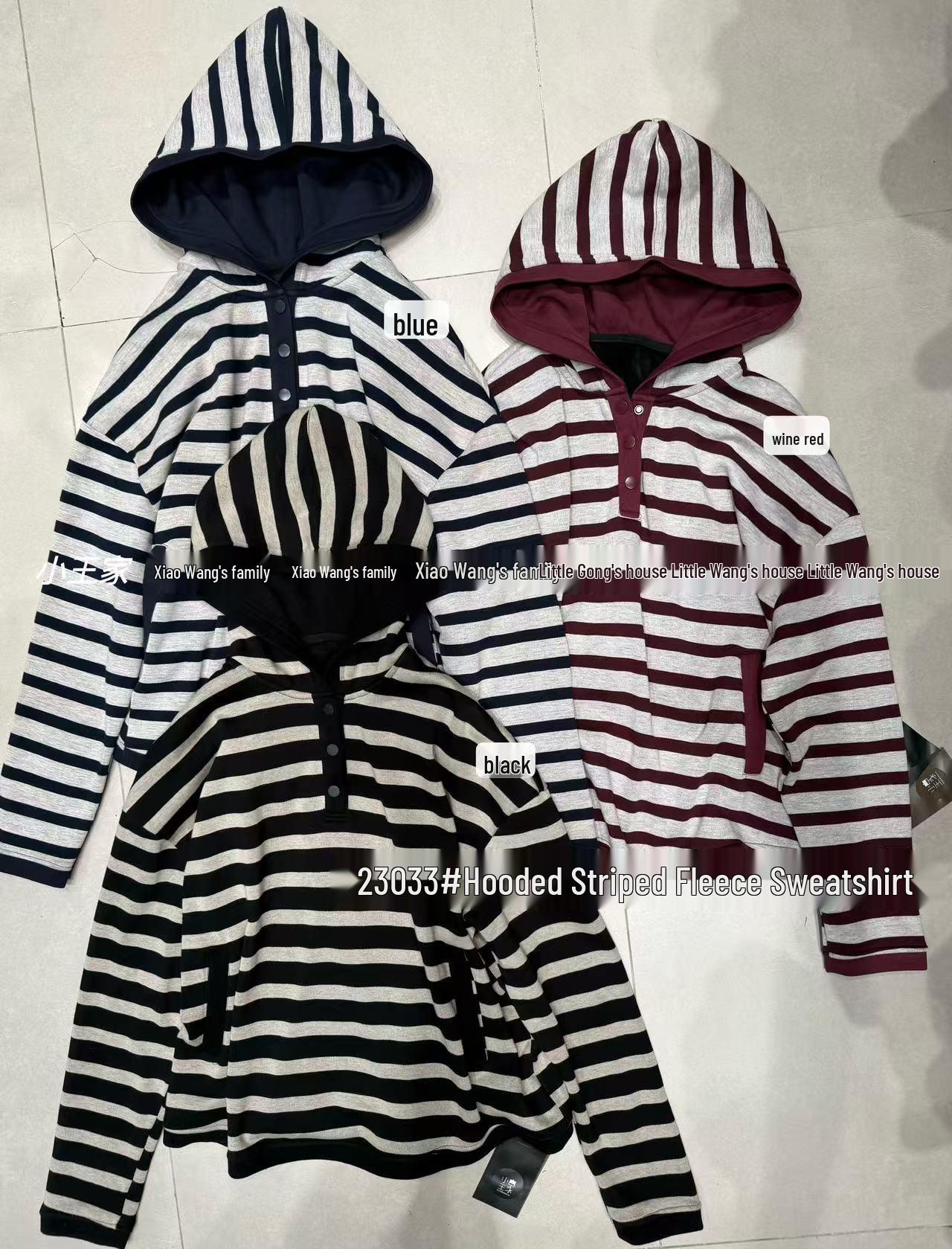 

Зимняя корейская повседневная толстовка с капюшоном в полоску на флисовой подкладке большого размера Xiao Wang 23033 One Size синий