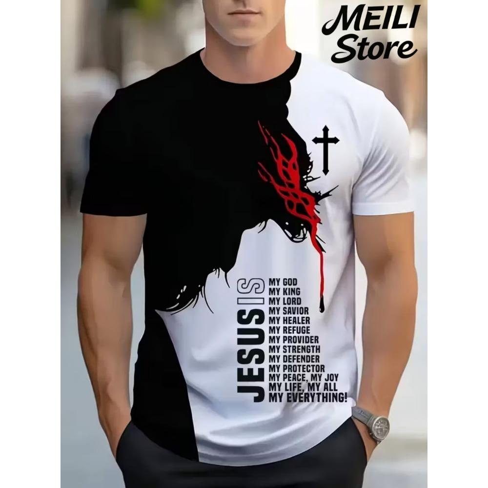 Herren 3D Jesus Druck T-Shirt Kurzarm Lässig Rundhals Betende Hände Design T-Shirt für Männer Neu im Oversized T-Shirt Oberteile