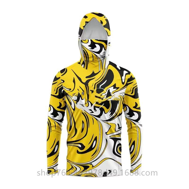 Ice Silk Fishing Suit Men's Outdoor Luya Camouflage Hoodie Mask One-piece Long Sleeve