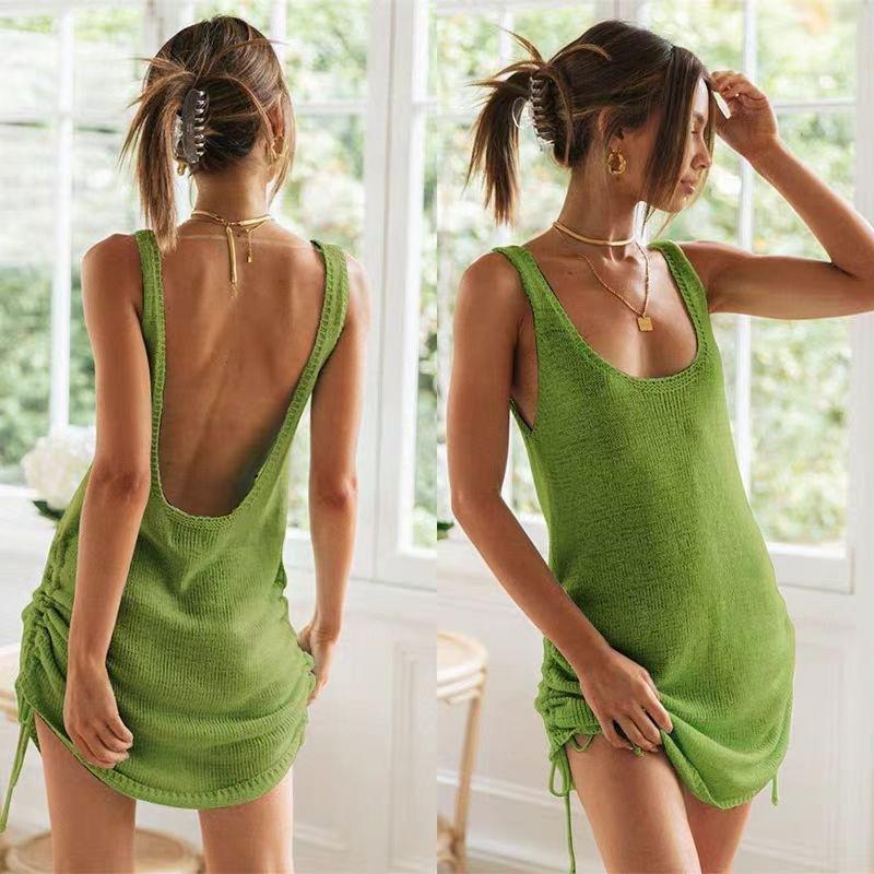 Rochie Sexy de Vară Femei fără Mâneci Tip Maieu Casual Strâmtă Culoare Solidă Decolteu Adânc Fără Spate Rochie Monopiesă