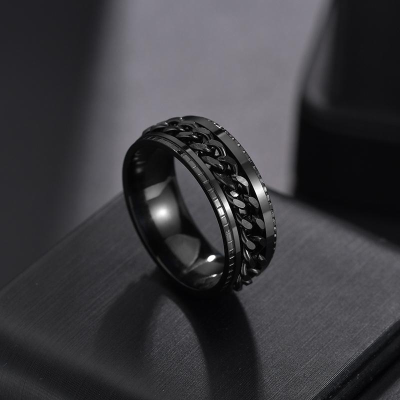 Rotera Roterande Ångest Fidget ringar Titan Rostfritt stål Kedja Spinner Finger Ring För män Blå Guld Färg Svart Punk Rock