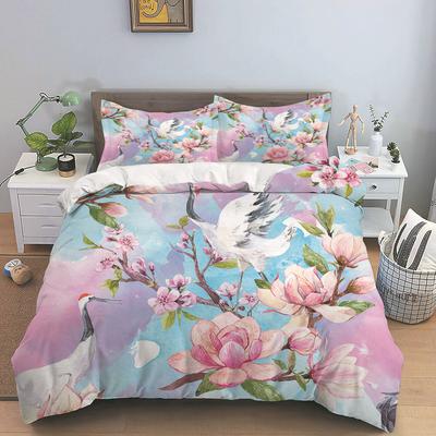 Set Biancheria da Letto Gru dalla Corona Rossa Pittura a Mano Copripiumino Stile Cinese Fiore Singolo Matrimoniale Biancheria da Letto con Federa Donna