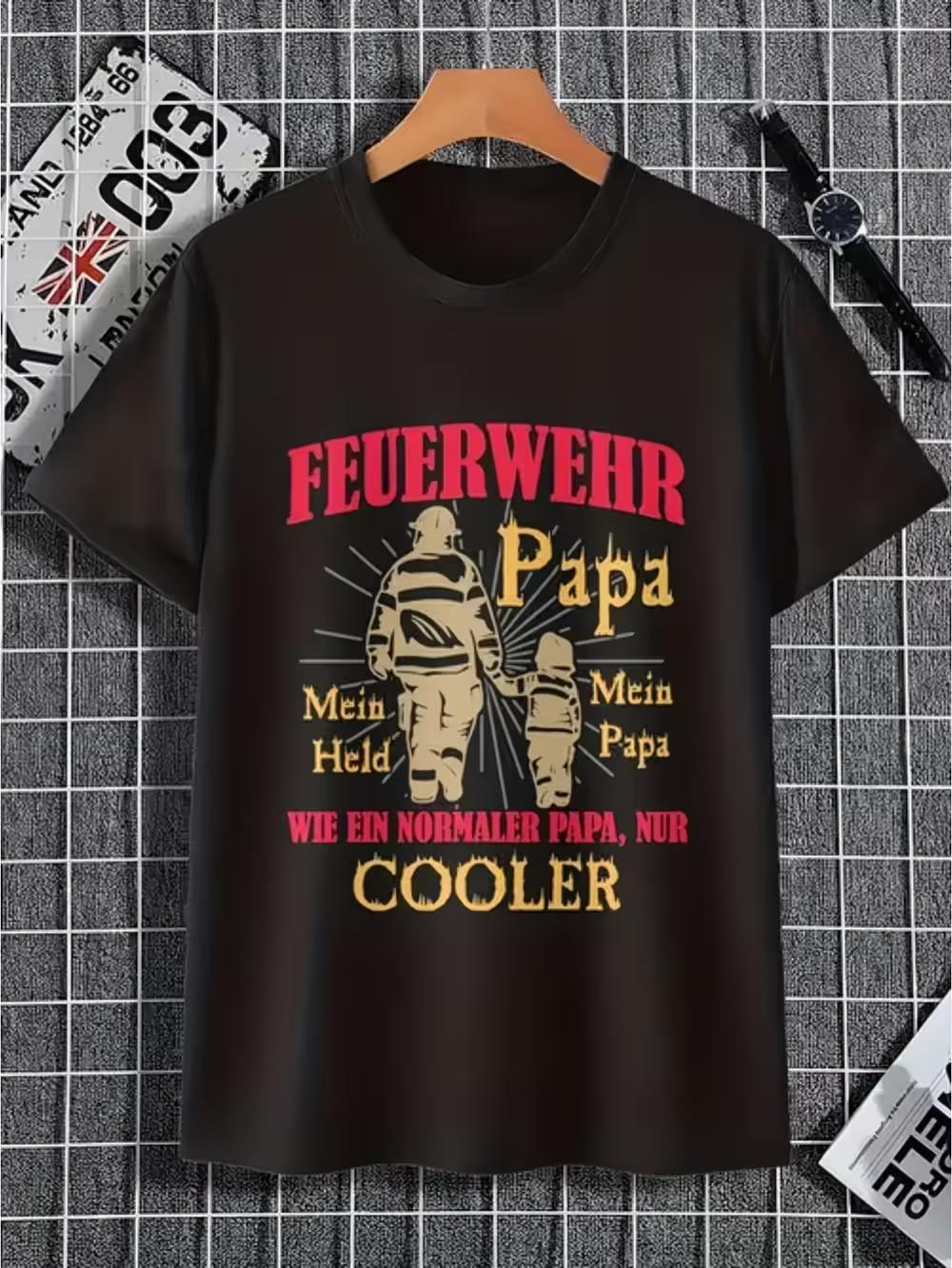 Graphic T-Shirt for Firefighter Dads - Casual Short Sleeve Tee Featuring a Striking Fire Brigade Design S