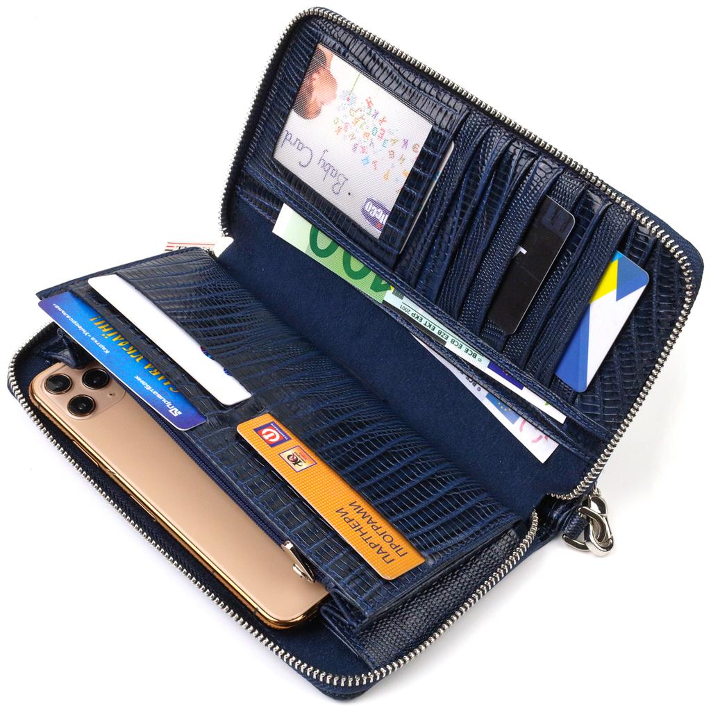 Geräumige Clutch für Damen aus echtem Leder mit Prägung CANPELLINI 21919 Blau