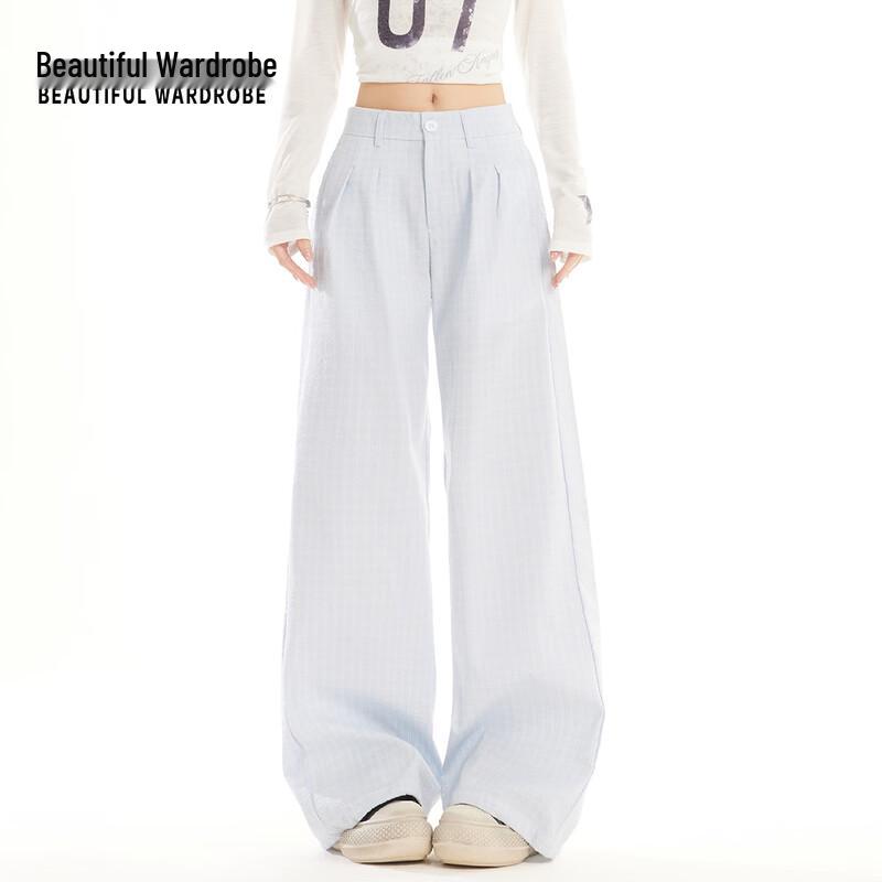 Women s High-Waist Plaid Wide-Leg Trousers S