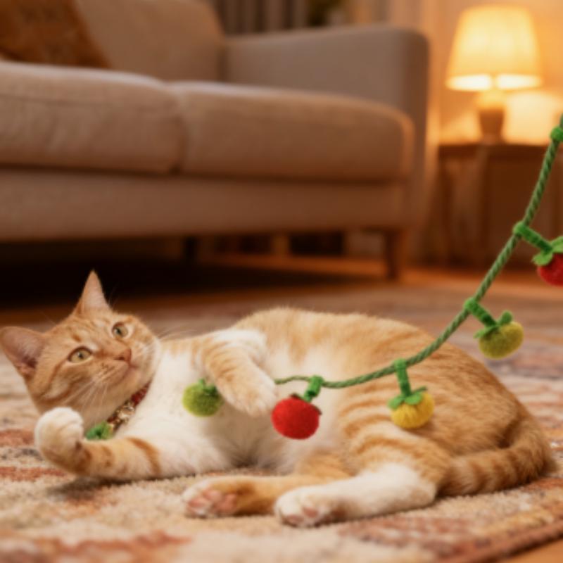 Tomato Shaped Durable Cat Teaser Toy with Bell Interactive Self-Play Kitten Boredom Relief Essential Pet Supplies for Cats