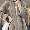 Fall Winter Womens Cardigan Sweater Lapel Open Stitch Knit Loose Thick Warm Soft Elastic Long Sleeve Mid Length Coat Jacket Plus Size Pockets