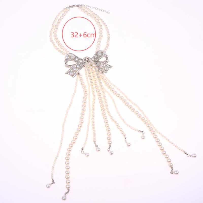 Light Luxury High-End Full Diamond Bow Pearl Tassel Necklace Banquet Runway Dress Accessories For Women Gift
