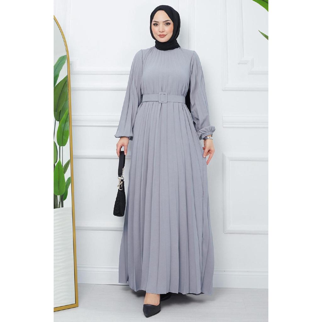 Belted Pleated Aerobin Dress Khaki Hm2339